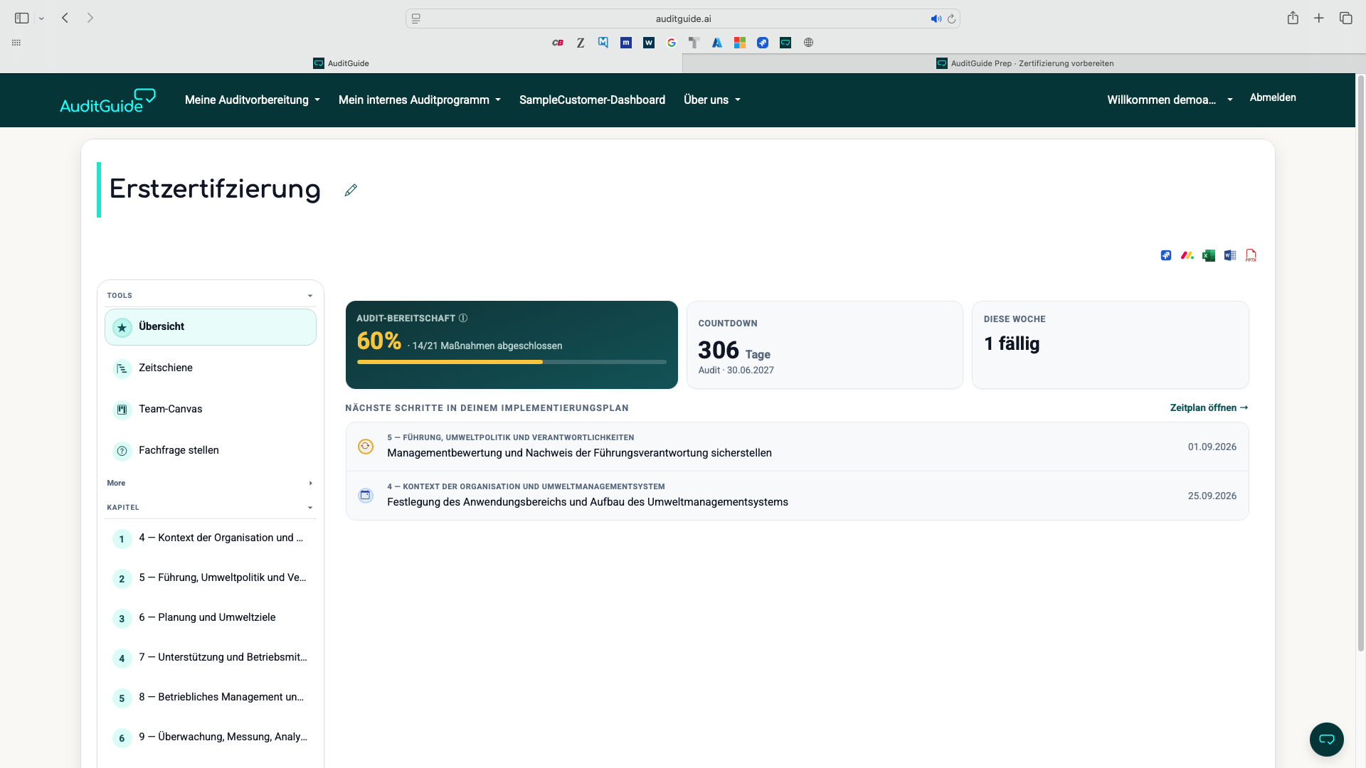 AuditGuide Prep · Umsetzungsplan mit Auditbereitschaft
